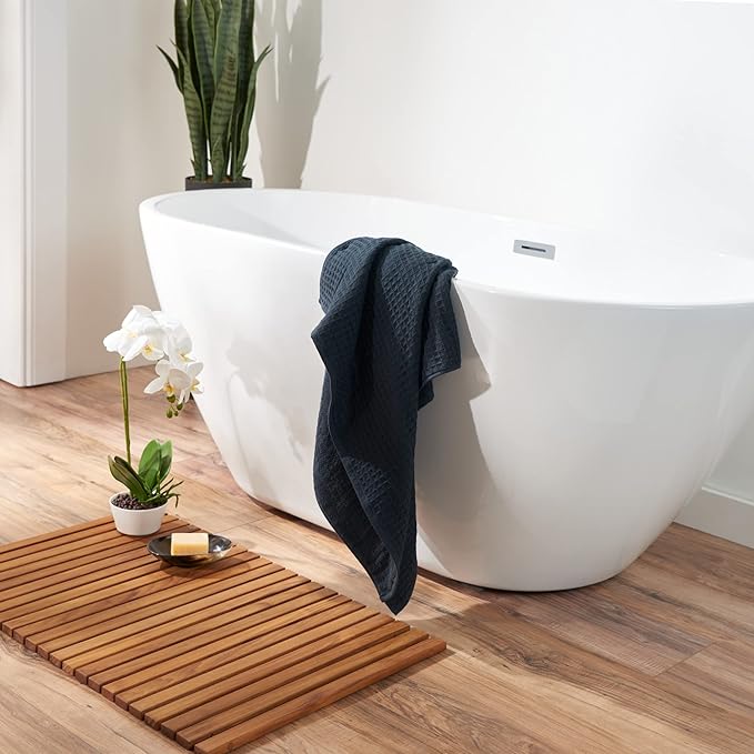 UCHINO Waffle Twist Cotton Weave Hand Towel for Bathroom Lightweight Absorbent Quick Dry Honeycomb Texture Solid Terry Loop Reverse 20" x 30", 1 Hand Towel, Ebony