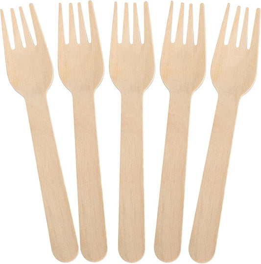 LotFancy Forks Disposable, 100 Pcs Wooden Forks, 6.2inch, Compostable Biodegradable, Great for Camping Picnics Dinner, Party Supplies
