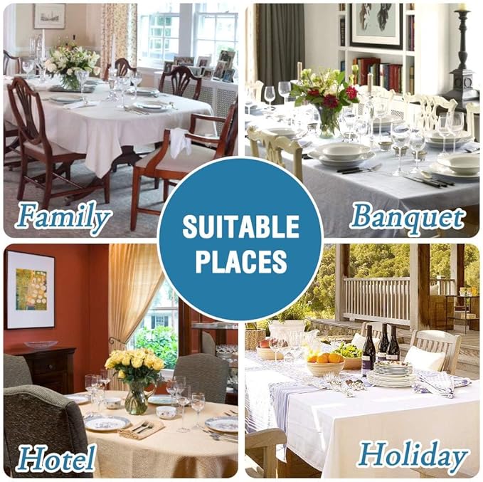 H.VERSAILTEX Linen Textured Table Cloths 60 x 84 Inch Premium Solid Tablecloth Spill-Proof Waterproof Table Cover for Dining Buffet Feature Extra Soft and Thick Fabric Wrinkle Free, Christmas Red