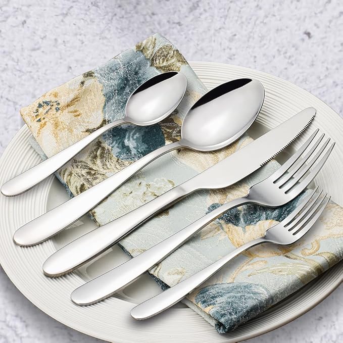 60 Piece Silverware Set for 12, Stainless Steel Silverware Set include Forks Spoons Knives, Mirror Polished Cultery Flatware Set, Durable and Anti-corrosion, Dishwasher Safe