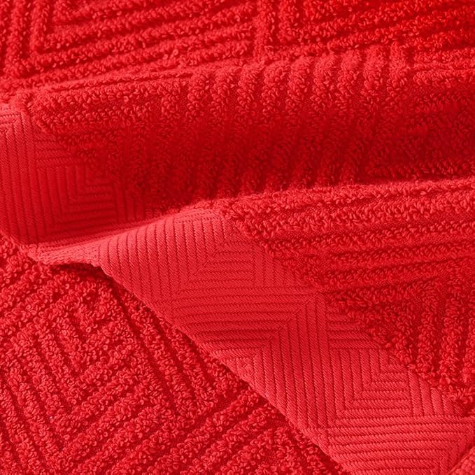 sense gnosis Red Washcloth Set of 6 Premium 100% Cotton Herringbone Striped Weave Ultra Soft Highly Absorbent Washcloth for Kitchen Home Bathroom 13 X 13 Inch