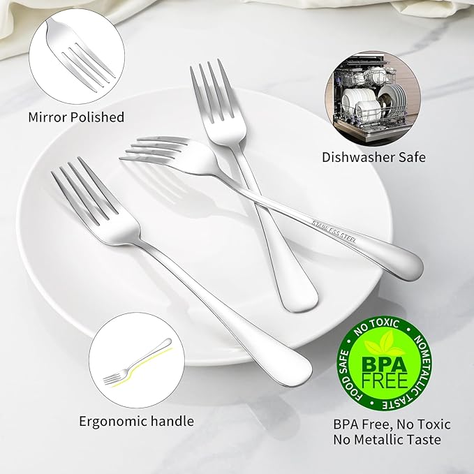 Dinner Forks Set 16 Pcs Top Food Grade Stainless Steel Silverware Table Forks Flatware Forks, 8 Inches,Mirror Finish & Dishwasher Safe,Use for Home,Kitchen or Restaurant
