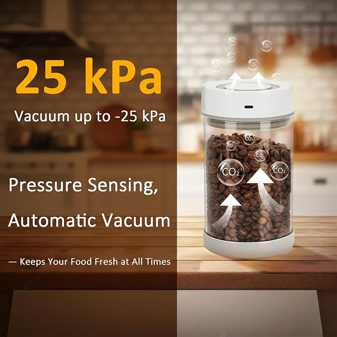 Auto Vacuum Coffee Canister - 950ml Airtight Coffee Canister for 10.6 oz of Coffee Beans, One-Button Operation & Date Tracker, Coffee Bean Storage Container, Sealed Vacuum Canister