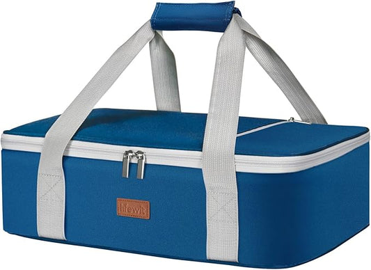 Lifewit Insulated Casserole Carrier for Hot or Cold Food, Casserole Dish with Lid and Carrying Case, Lasagna Holder for Potluck Parties/Picnic/Cookouts, Fits 9"x13" Baking Dish, Pure Blue