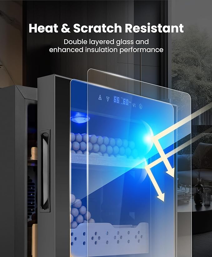 Electric Cooler Cabinet Desktop Cabinet 50L with Professional Temperature and Humidity Digit Control System Spanish Wood Shelves 350 Capacity for Home Office Gift