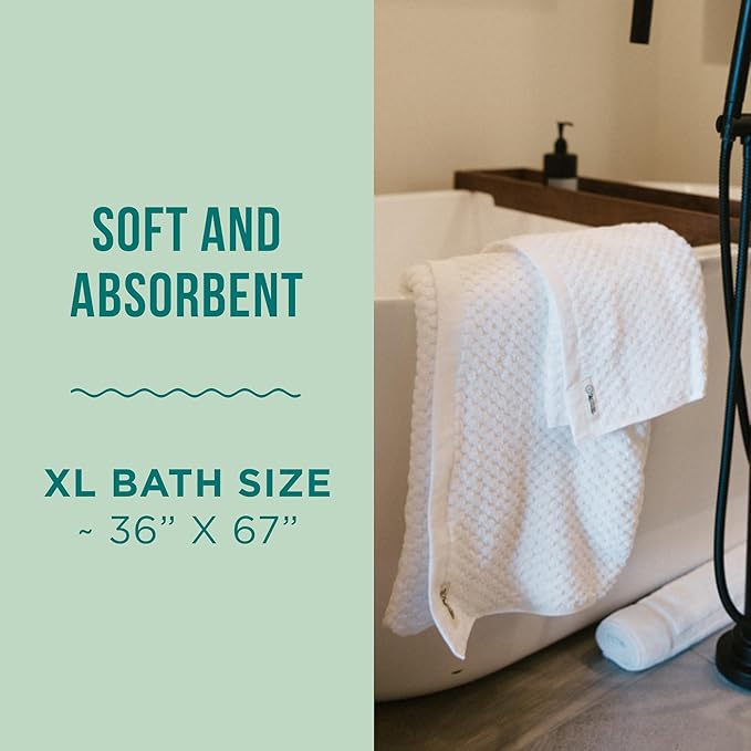 Sand Cloud Turkish Bath Towels for Bathroom, Set of 2 (Atom White, Extra Large) - Soft Linen Turkish Organic Cotton Yarn is Luxurious & Absorbent - Premium Shower & Bathroom Towels Dry Faster