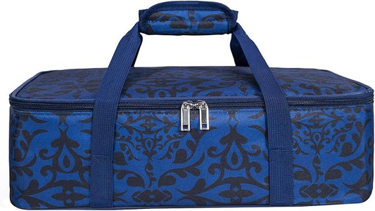 Insulated Casserole Carrier Bag - Portable Reusable Lunch Food Transport Tote Bag Keep Food Hot/Cold Fits 9x13" Lasagna Baking Dish for Gathering/Potluck Parties/Cookout/Camping/Offices-Blue/Black