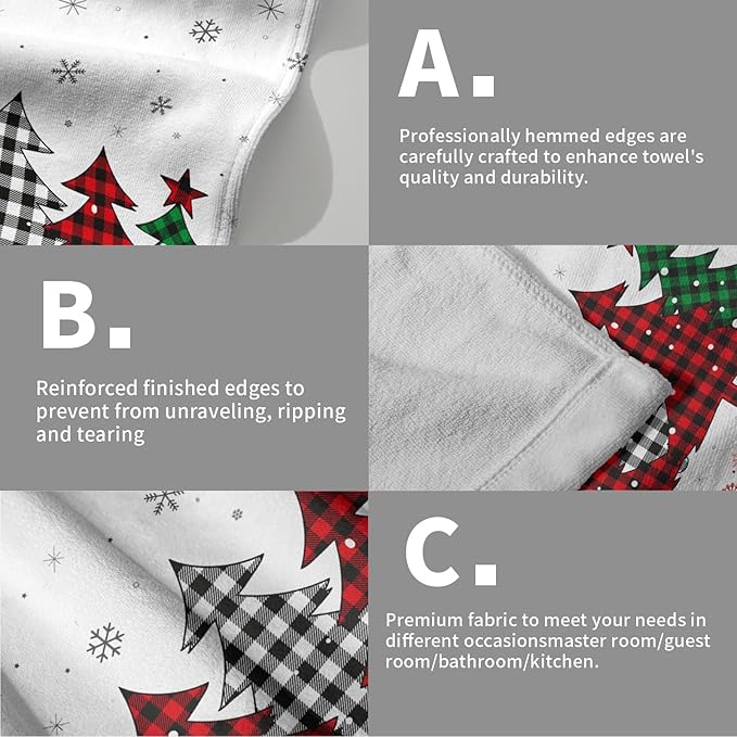 Imiss Christmas Hand Face Towels 2 Pcs - Red Black Buffalo Plaid Xmas Tree Guest Fingertip Towels 14.4 x 28.3 Inch for Winter Holiday Bathroom Seasonal Decor Gift