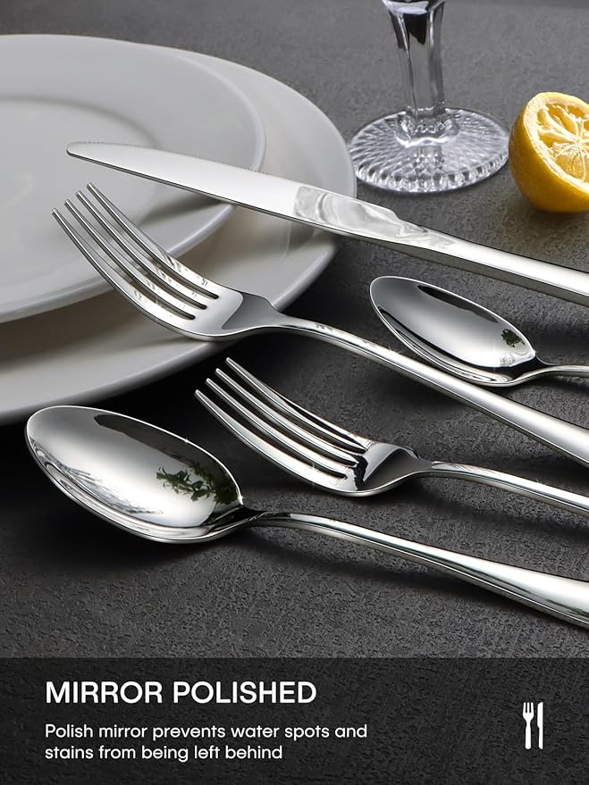 Silverware Set, 30-Piece Flatware Set for 6 Include Forks Spoons Knives Stainless Steel Utensil Set, Mirror Polished Dishwasher Safe Tableware Cutlery Set for Home, Restaurant, Party, Wedding