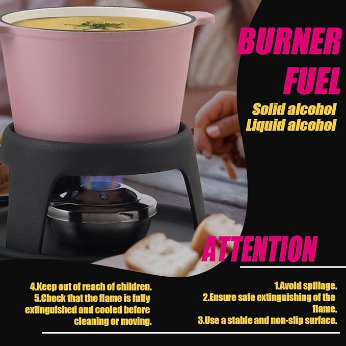 Artestia Cast Iron Cheese Fondue Pot Set for Chocolate Swiss Fondue Set Camping Fondue Set with 6 Fondue Forks, 11-Piece Cheese Fondue Set Serve 6 Persons (Pink)