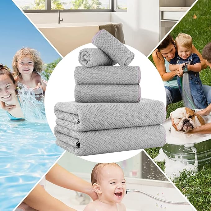 CASA COPENHAGEN Popcorn 6 Pieces Towel Set- Grey Violet, 600 GSM 2 Bath Towel 2 Hand Towel 2 Washcloth, Designed in Denmark Made of Soft Egyptian Cotton for Bathroom, Kitchen & Shower