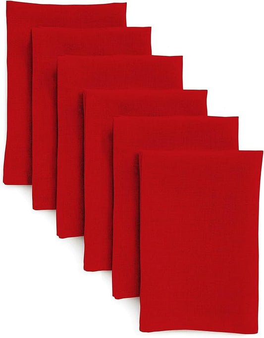 Solino Home Red Linen Napkins Set of 6-100% Pure Linen Cloth Washable Dinner Napkins 20 x 20 Inch for Valentines, Holiday, Winter, New Year - Fete