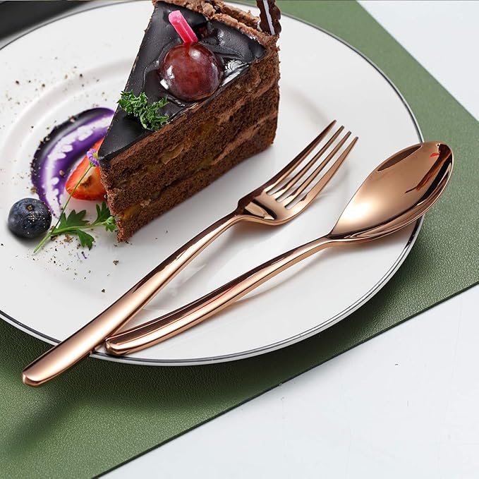 Silverware Set 20 Pieces, Stainless Steel Flatware Set, Titanium Plated Rose Gold Cutlery with Copper Utensils for 4