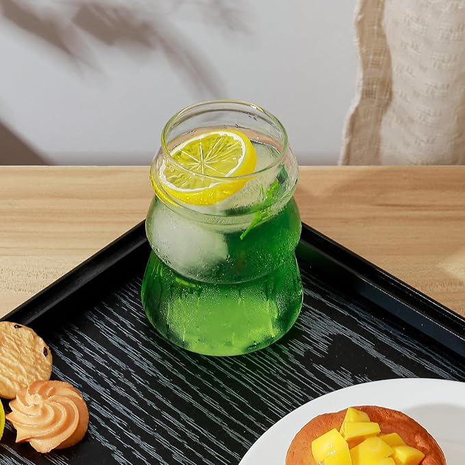 Koythin 2-Piece Ribbed Glass Cups, Vintage Drinking Glassware for Iced Coffee Juice Cocktails Milk Tea Beer, 16 oz/450 ml Cute Bubble Cup (Trees)