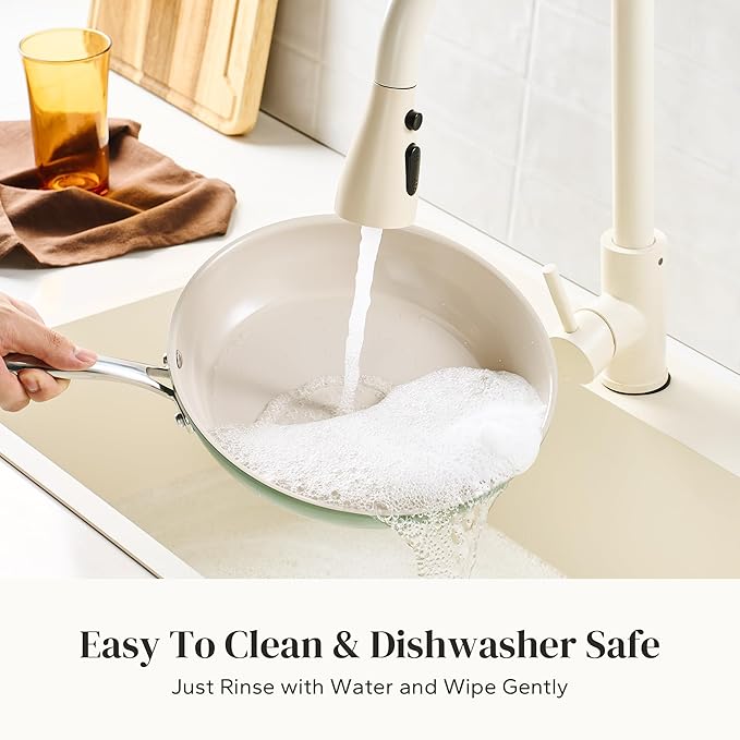 Redchef Non Stick Ceramic Frying Pan Set, Non Toxic Ceramic Pans for Cooking, 8" 9.5" 11" Skillet Set, No PFAS & PTFE & PFOA with Stainless Steel Handle, Dishwasher & Oven Safe Max up to 842°F (Green)