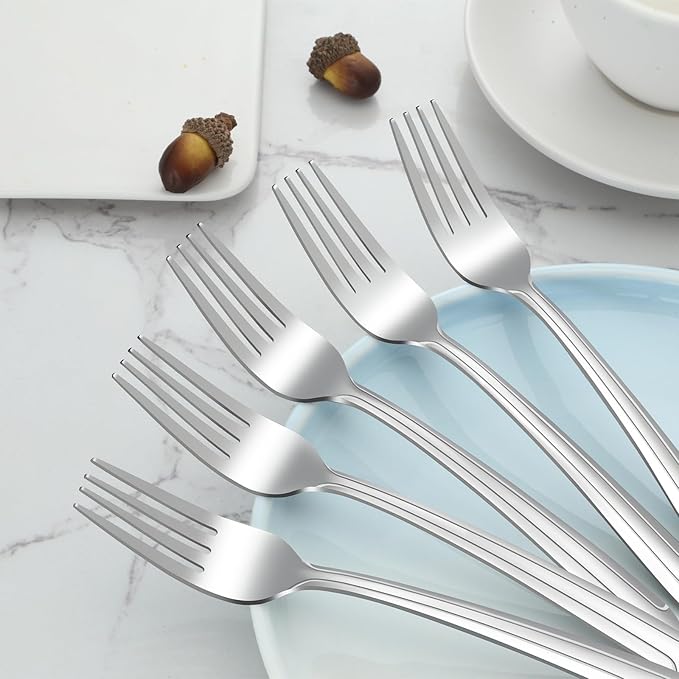 BEWOS 24-Piece Salad Forks, 7.1-Inch Forks Silverware Set, Stainless Steel Small Fork, Dessert Forks Bulk, Metal Forks, Salad Fork Set, Appetizer Forks, Silver Fork, Dishwasher Safe, Mirror Polished