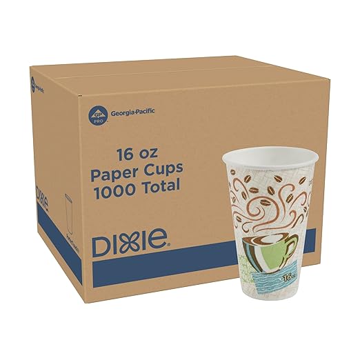 Dixie PerfecTouch 16 oz Paper Coffee Cups By GP PRO, Coffee Haze Design, 1000 Count (50 Disposable Cups Per Sleeve, 20 Sleeves Per Case), 5356CD