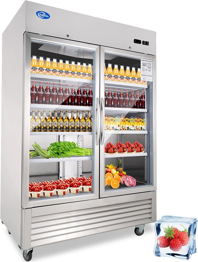Beverage Refrigerator, 49 Cu.Ft Drink Fridge with Glass Door, Commercial Fridge with 8 Adjustable Shelves, Commercial Refrigerator with Front Led Light for Restaurant, Supermarket, Gym