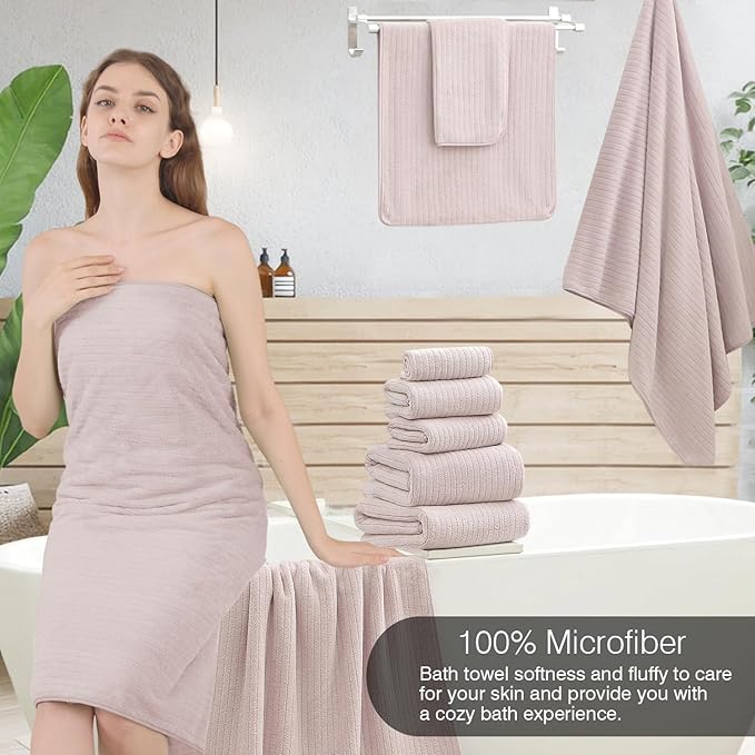 18 Piece Family Bath Towel Set Include 6 Bath Towels,6 Hand Towels and 6 Washcloths Soft Bathroom Towel with Hanging Loops,Highly Absorbent Quick Dry Towels Set for Bathroom,Hotel and Spa-Light Purple