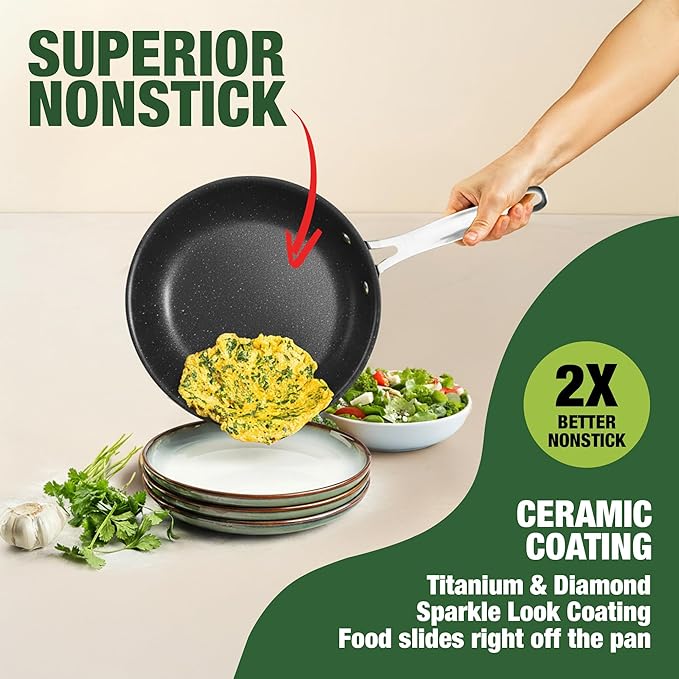 Granitestone Ceraluxe 20 Pc Ceramic Cookware Set Nonstick, Complete Pots and Pans Set Non Stick with 5 Pc Bakeware Set, Deep Frying Pan Set, & Steamer, Non Toxic PFOA Free, Oven & Dishwasher Safe