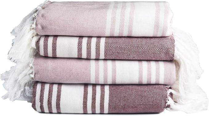 Salt Earth 100% Cotton Herringbone Weave Beach Towel, Set of 4-36" X72" Large Bath Towels, Quick Dry Towel, Bathroom, Beach Essentials, Gym, Lightweight Large Towels (Wine Violet)