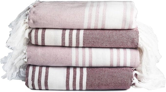 Salt Earth 100% Cotton Herringbone Weave Beach Towel, Set of 4-36" X72" Large Bath Towels, Quick Dry Towel, Bathroom, Beach Essentials, Gym, Lightweight Large Towels (Wine Violet)
