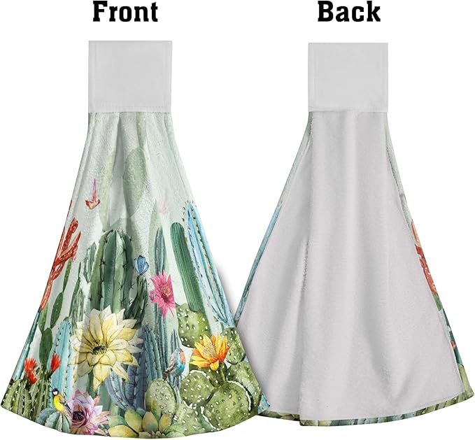 Green Cactus Hand Towels Tropical Succulent Hanging Kitchen Towels with Loop Absorbent Tea Bar Dish Towel for Bathroom Laundry Gym
