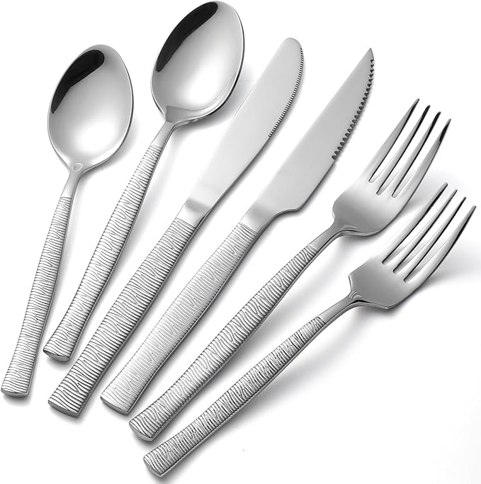 Silverware Set of 24 Stainless Steel Flatware Set with Steak Knives for 4,Tableware Cutlery Set for Home Kitchen Hotel Restaurant