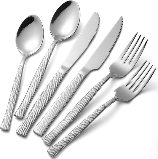 Silverware Set of 24 Stainless Steel Flatware Set with Steak Knives for 4,Tableware Cutlery Set for Home Kitchen Hotel Restaurant