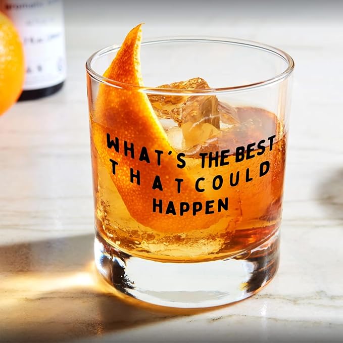 Whats the Best That Could Happen Whiskey Glasses 10 oz, Inspirational Gifts for Women Men, Motivational Quote Old Fashioned Rocks Glasses Cup for Drinking Scotch Bourbon Liquor