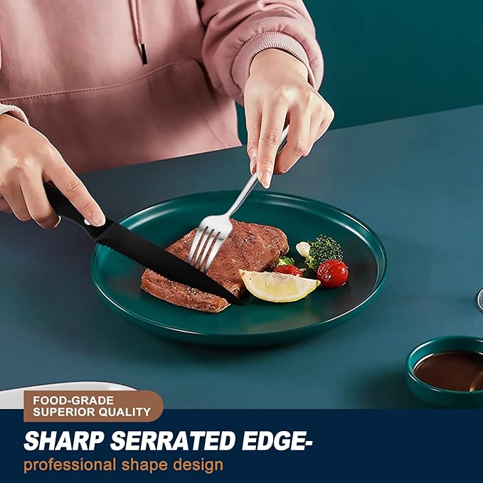 EUIRIO 48-Piece Matte Silverware Set with Steak Knives, Flatware Set for 8, Stainless Steel Forks and Spoons Silverware Sets, Satin Finish, Dishwasher Safe Cutlery Utensils Set