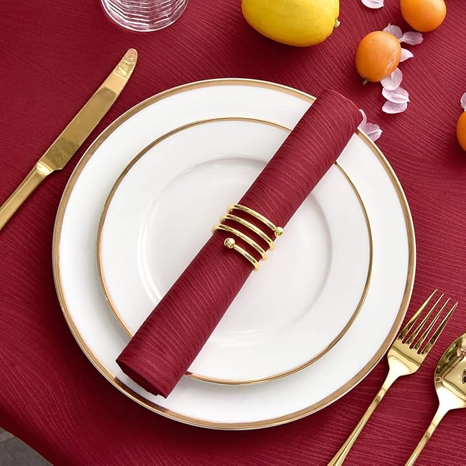 maxmill Jacquard Cloth Napkin 20 x 20 Inch Swirl Pattern Solid Washable Polyester Dinner Napkins Set of 4 with Hemmed Edges Great for Family Holiday Dinners Weddings Parties and Banquets Red