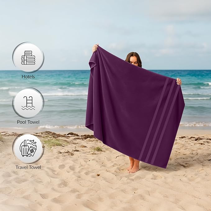 RIVERSIDE Pack of 2 Extra Large Bath Sheets 35 x 70 Inches - 100% Ring Spun Cotton Hotel Quality Oversized Bath Towels - Super Soft, Highly Absorbent & Quicker to Dry - Purple Passion