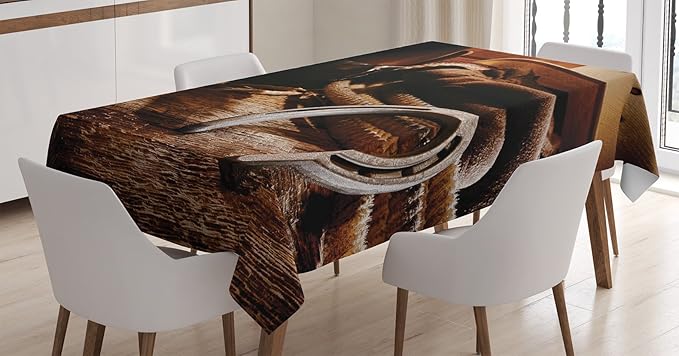 Ambesonne Western Tablecloth, Boho Folklore Materials Classic Boots Life Heels View Wild West Cowboy Concept Photo, Rectangular Table Cover for Dining Room Kitchen Decor, 60" X 84", Brown