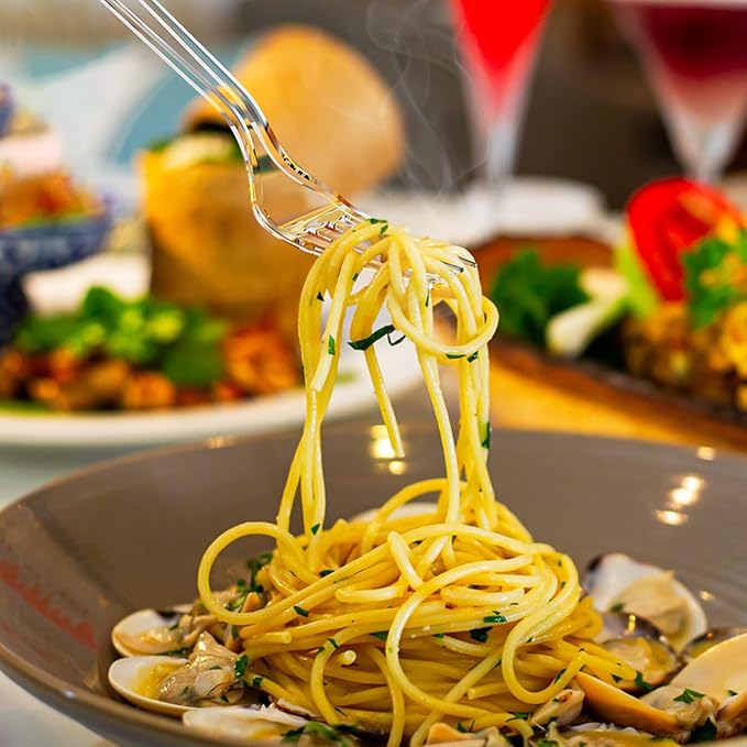 100 Count Extra Heavy Duty Clear Plastic Forks Disposable, BPA-Free, Heat Resistant, Solid and Durable Disposable Forks Bulk, Premium Plastic Forks heavy duty for Party Supply