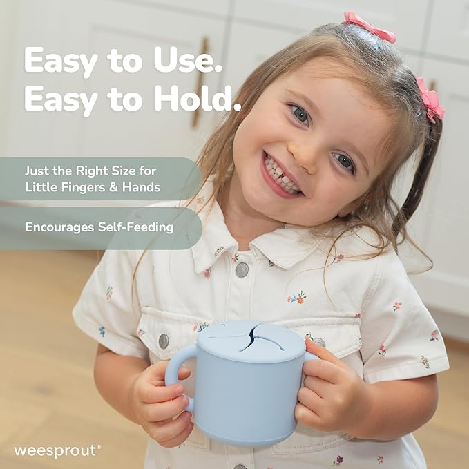 WeeSprout Snack Containers, Food Grade Silicone Cups, Spill-Proof Tops For Toddlers and Babies, Premium Hard Plastic Travel Lids, Dishwasher Safe, Set of 2 Snack Catchers