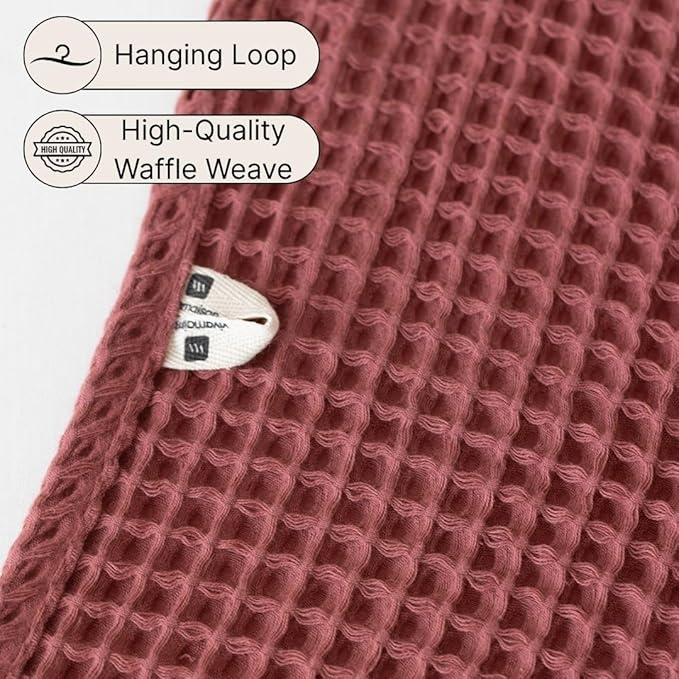 4-Piece Waffle Towels Set for Bathroom - Soft 100% Turkish Cotton Quick-Dry Lint-Free Waffle Weave Thin Bath and Hand Towels (Dark Red, 2 Bath & 2 Hand Towel Set)