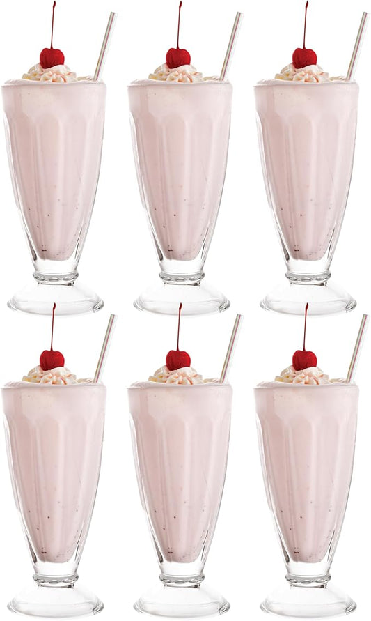Vikko Milkshake Glasses, Set of 6 Footed Ice Cream Cups, 11.5 Ounce Milkshake Cups, Thick and Durable Dessert Cups Glass, Ice Cream Bowls, Sundae Glasses