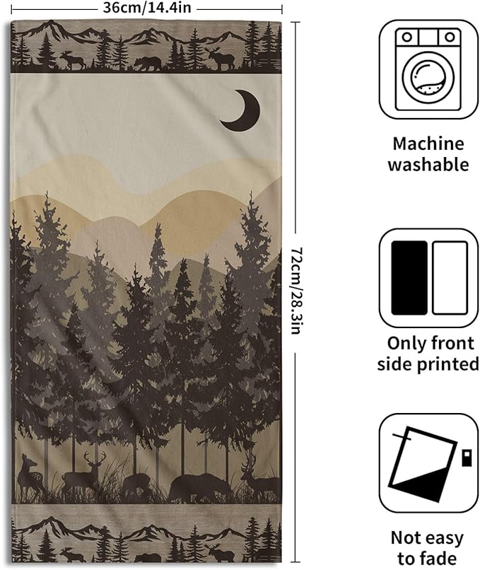Imiss Black Bear Deer Hand Towels Set of 2-14.4 x 28.3 Inch Forest Nature Woodland Mountain Decor Soft Absorbent Fingertip Guest Towel for Home Bathroom Hotel Gym Spa