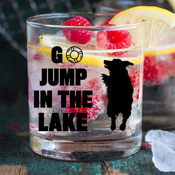 kunlisa Funny Lakeside Dog Whiskey Glasses, Lake House Decor and Gifts, Lakeside 10 oz Drinking Rocks Glasses for Women Men Whisky Cocktail Scotch Bourbon Liquor