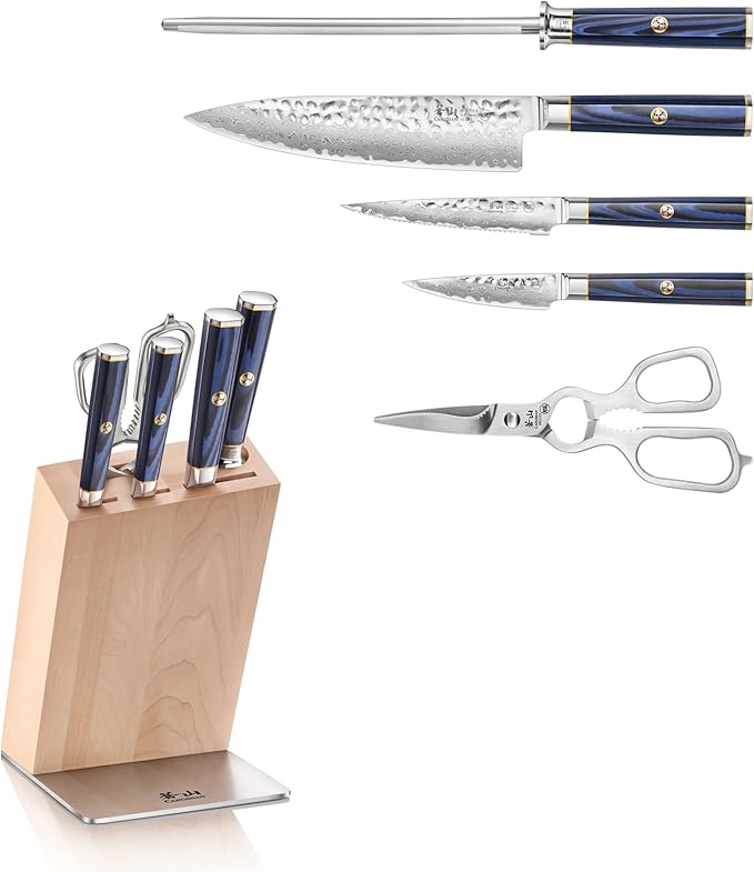 Cangshan KITA Series 6-Piece Knife HUA Block Set, High Carbon X-7 Damascus Steel, 501547 (Maple, 6pc)