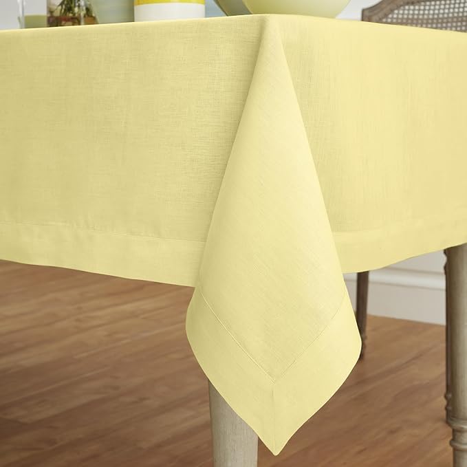 Solino Home Yellow Linen Tablecloth 60 x 132 Inch - 100% Pure Linen Table Cloth for Rectangle Tables - Fete, Machine Washable Tablecloth