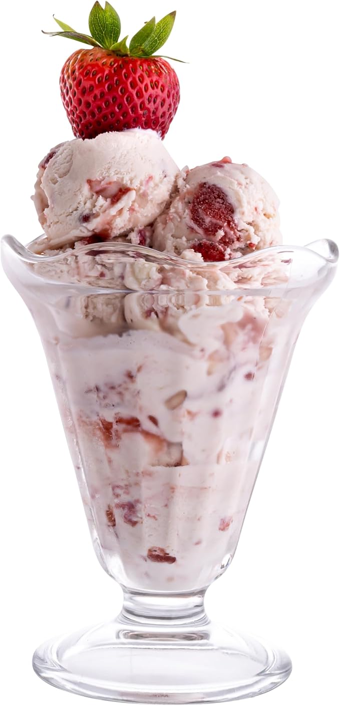 Vikko Glass Footed Ice Cream Cups, Set of 6 MIlk, 7.5 Ounce Milkshake Glasses, Footed Ice Cream Cups, Thick and Durable Parfait Glasses, Ice Cream Bowls, Dishwasher Safe Sundae Glasses