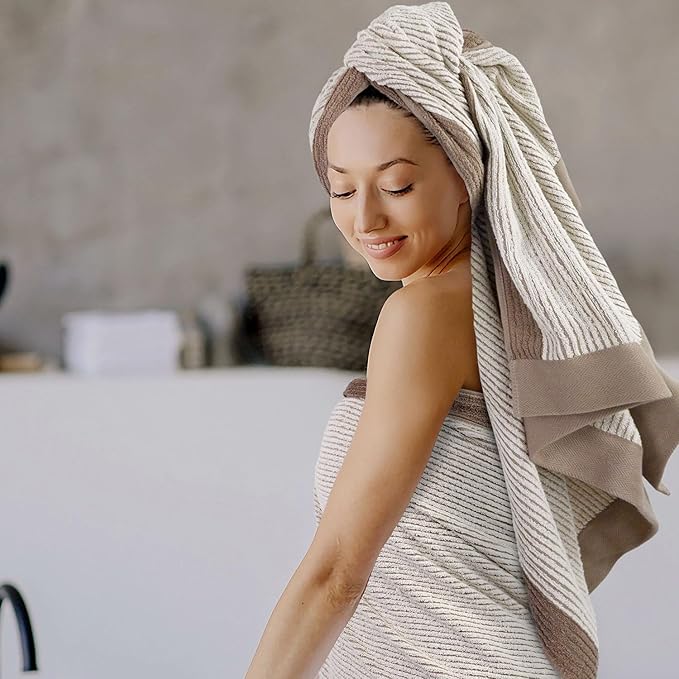 Cleanbear Shower Towels for Bathroom - Ultra Soft Bath Towels Set of 2, 520 GSM, 500,000 Dense Loops per Side, Quick-Dry and Highly Absorbent, 54 x 28 Inches, Light-Brown