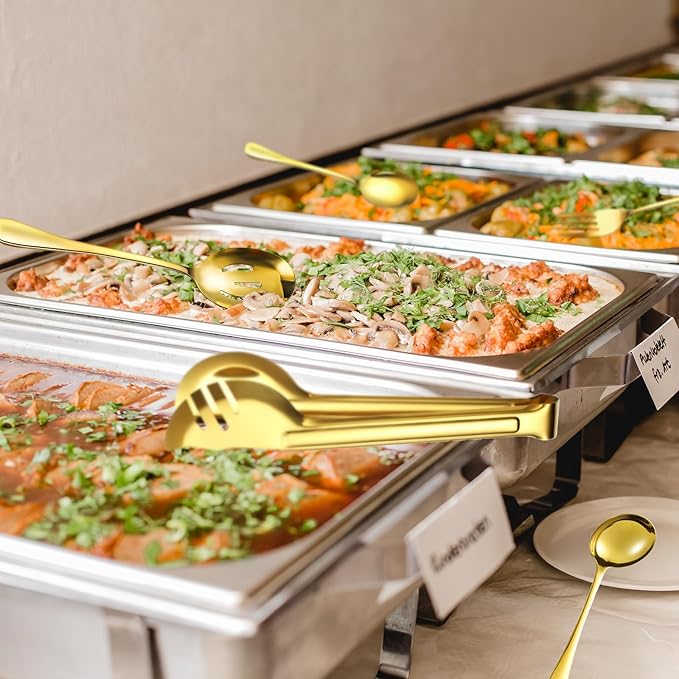 36-Piece Stainless Steel Serving Utensil Set – Complete Buffet Essentials with Spoons, Forks, Tongs, Ladle & More. Perfect for Wedding, Holiday, Catering, and Family Gatherings(Gold)