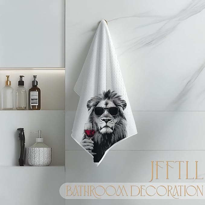 Funny Lion Kitchen Towels, Lion Lover Gifts Dish Tea Towels for Home Bar Kitchen, Wine Lover Gifts, Funny Hand Towels for Bathroom,16x24 Inch