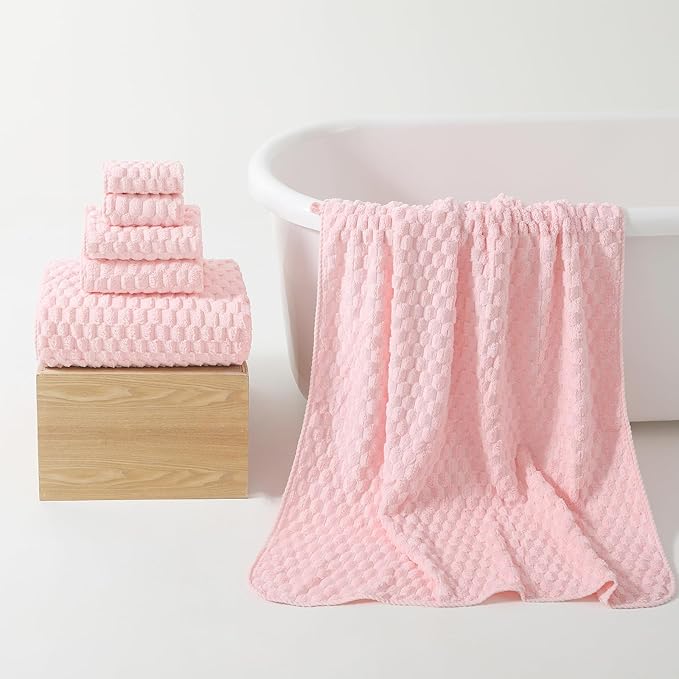 REDKISS Pink Microfiber Bath Towels Set of 6-35x70 Inches Oversized Bath Sheets, Extra Large Bath Towels Set of 6 for Adults, Super Soft Quick Dry Lint Free Absorbent Waffle Microfiber Shower Towels