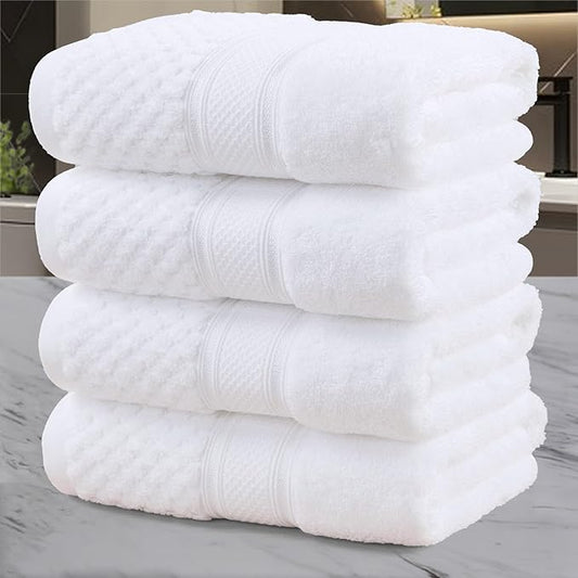VOOVA & MOVAS Luxury Hotel-Grade Hand Towels 4PC (18"X30",500GSM)- 100% Cotton, Ultra-Soft & Highly Absorbent, Long-Lasting Durability, Machine Washable Towel Set for Bathroom,Solid White