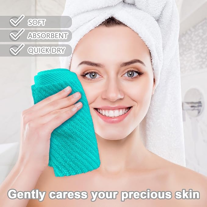 Turquoise Washcloths (6PC, 13"x13") - 100% Cotton | Lightweight | Thick | Quick Dry | Soft | Absorbent, Luxury Towels for Face, Fluffy Wash Cloths for Bathroom, Towel Gift Set, Turquoise