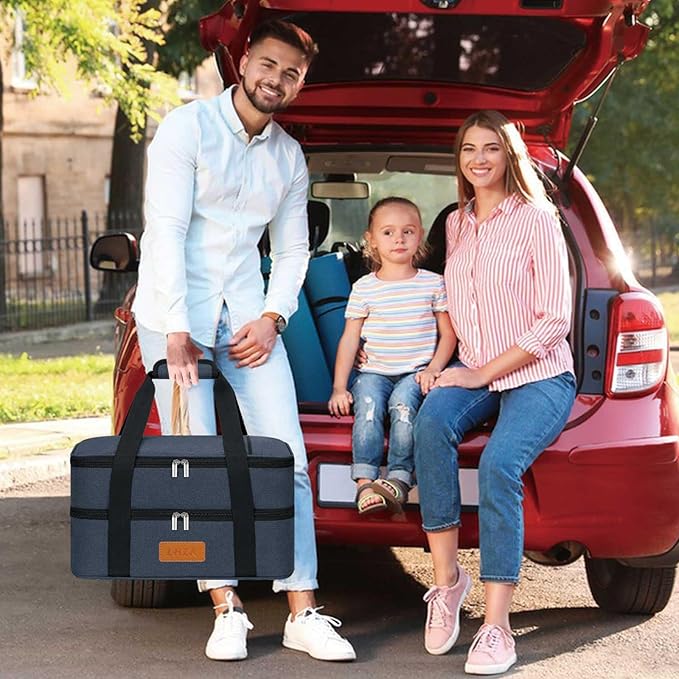 LHZK Double Insulated Casserole Carrier for Hot or Cold Food, Lasagna Holder Tote for Potluck Parties, Beach, Picnic, Travel, Fits 11x15 or 9x13 Dish (Blue)